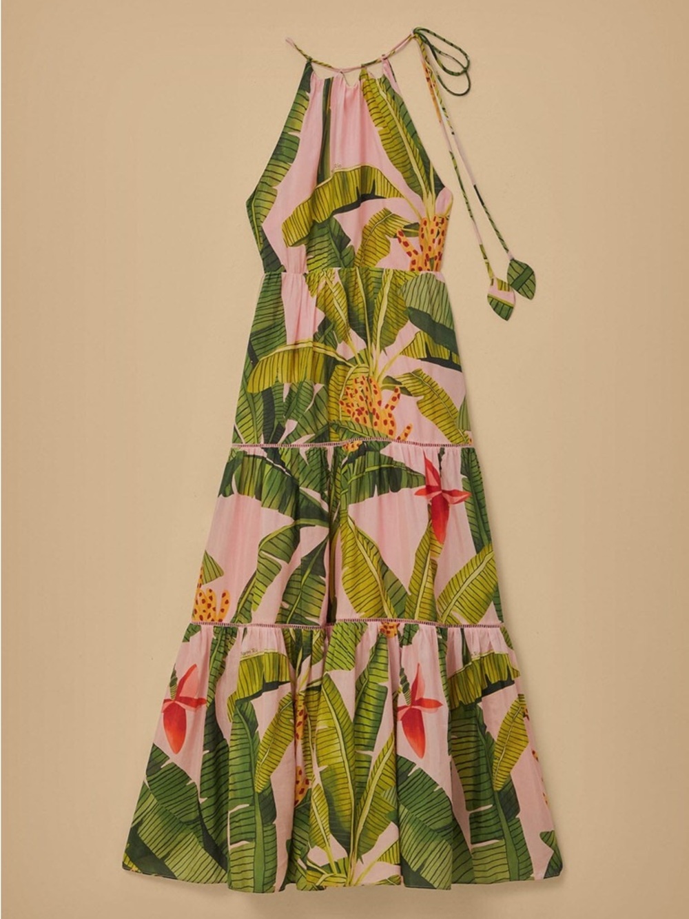 FARM Rio Tropical Pink Maxi Dress with Green Leaf Print Size Medium - Picture 12 of 16